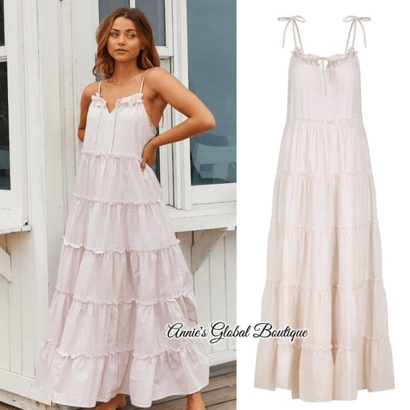 RARE NWT ANTHROPOLOGIE Senorita Gingham Ruffled Maxi Dress. Size L - Picture 10 of 16
